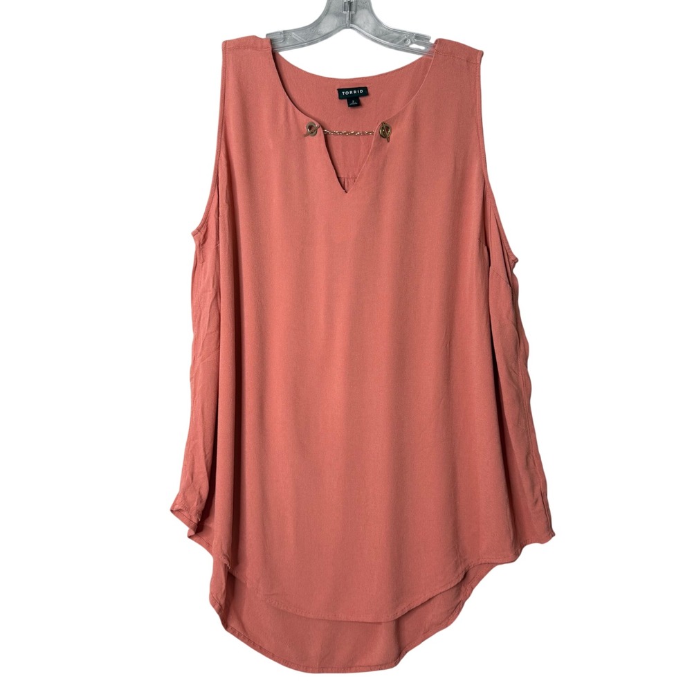 Torrid Crepe Chain Detail Tank Womens Plus Size 2X Pink Split Neck Sleeveless